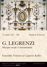 12 octobre 2022 : Giovanni LEGRENZI, Ensemble Temenos & Capucine Keller
