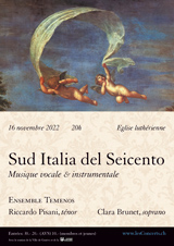 16 novembre 2022 : Sud Italia del Seicento Musique vocale & instrumentale,Ensemble Temenos